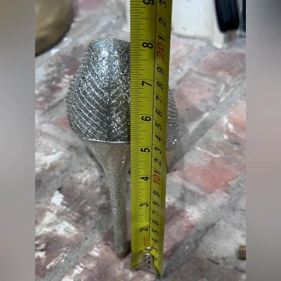 Jimmy Choo Glitter Platform Heels Size 38 EU /8 US Gold Silver Sparkle Stilettos - Picture 15 of 16